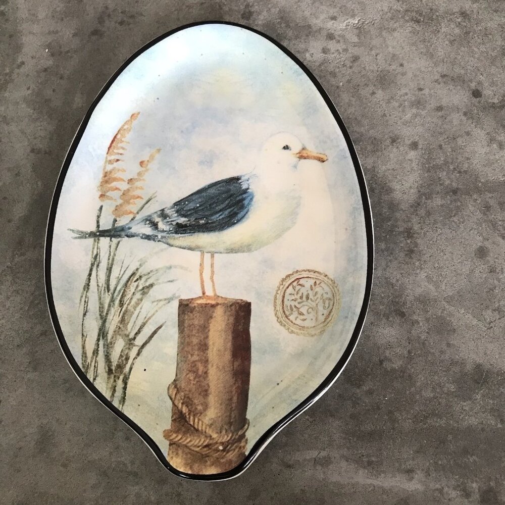 Counter Art Spoon Rest Seagull Bird Trinket Dish Coastal Ceramic Beach Nautical